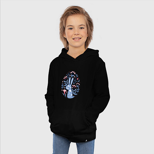 Детская толстовка-худи Орнамент в виде пасхального яйца / Черный – фото 3