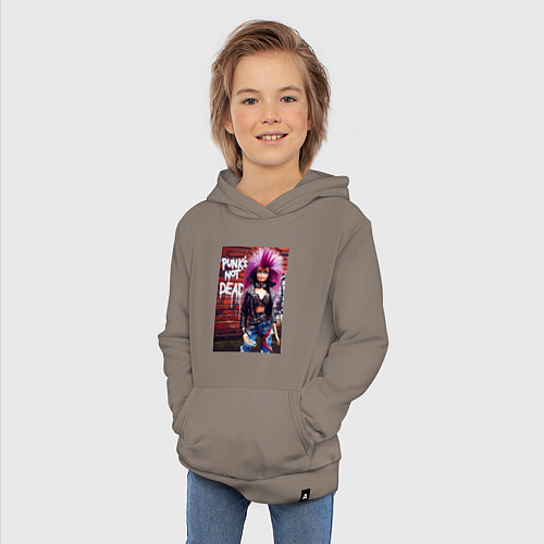Детская толстовка-худи Punks not dead - cool Barbie ai art / Утренний латте – фото 3