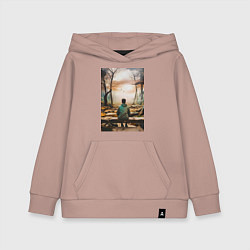 Толстовка детская хлопковая Мальчик на скамейке, цвет: пыльно-розовый