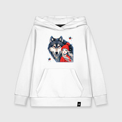 Толстовка детская хлопковая Красивый серый волк и шапочка Красная, цвет: белый
