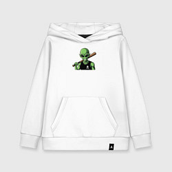 Толстовка детская хлопковая Зеленый пришелец с битой, цвет: белый