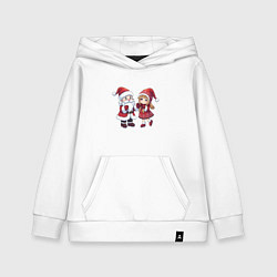 Толстовка детская хлопковая Мультяшные Дед Мороз и Снегурочка держатся за руки, цвет: белый