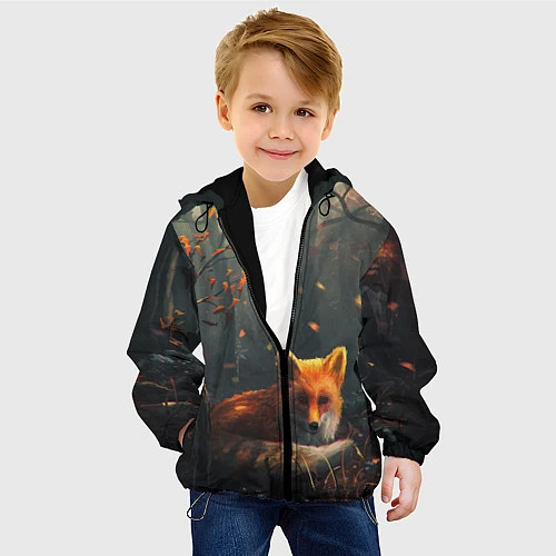 Детская куртка Лисица в лесу / 3D-Черный – фото 4