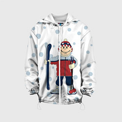 Куртка с капюшоном детская Лыжник, цвет: 3D-белый