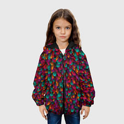 Куртка с капюшоном детская Разноцветные перья, цвет: 3D-черный — фото 2