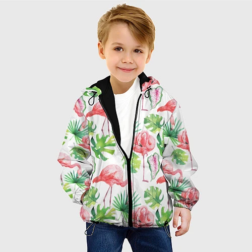 Детская куртка Фламинго в тропиках / 3D-Черный – фото 4