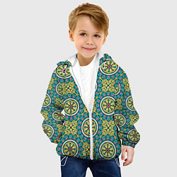 Куртка с капюшоном детская Хризантемы: бирюзовый узор, цвет: 3D-белый — фото 2