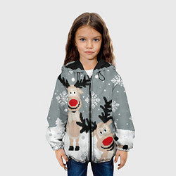 Куртка с капюшоном детская Вязанный узор с оленями, цвет: 3D-черный — фото 2