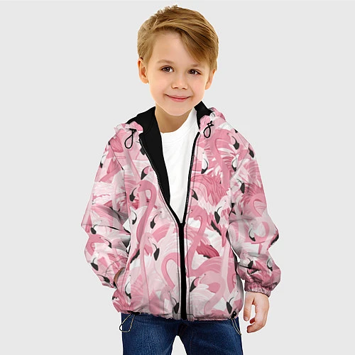 Детская куртка Розовый фламинго / 3D-Черный – фото 4