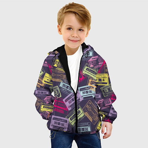 Детская куртка Разноцветные ретро кассеты / 3D-Черный – фото 4