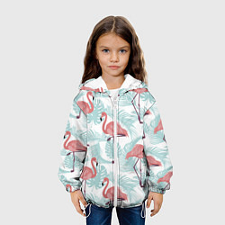 Куртка с капюшоном детская Узор фламинго и тропических растений, цвет: 3D-белый — фото 2
