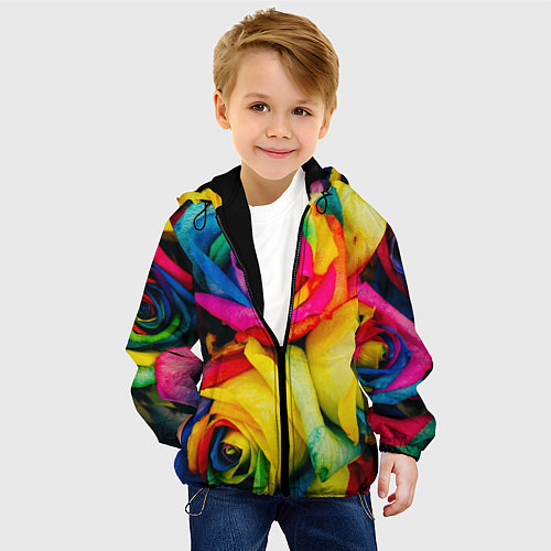 Детская куртка Разноцветные розы / 3D-Черный – фото 4