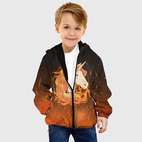 Детская куртка Огненный единорог / 3D-Черный – фото 4