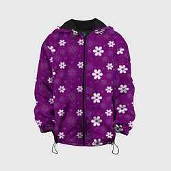 Куртка с капюшоном детская Узор цветы на фиолетовом фоне, цвет: 3D-черный