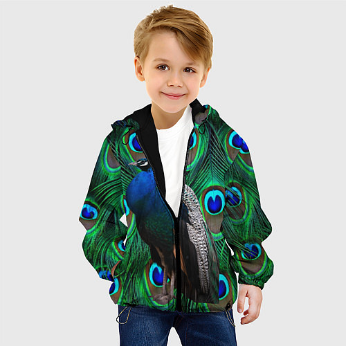 Детская куртка Павлин на фоне своих перьев / 3D-Черный – фото 4