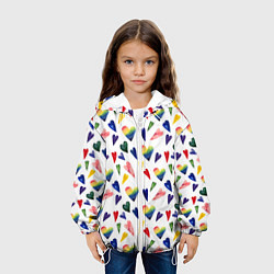 Куртка с капюшоном детская Пастельные сердца, цвет: 3D-белый — фото 2