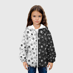 Куртка с капюшоном детская Чёрно-Белые Снежинки, цвет: 3D-белый — фото 2