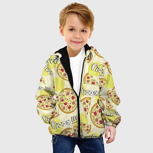 Детская куртка Узор - Пицца на желтом / 3D-Черный – фото 4