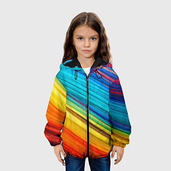 Куртка с капюшоном детская Цветной мех диагональ, цвет: 3D-черный — фото 2