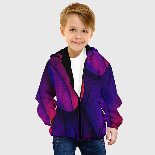 Детская куртка Фиолетовые Перья / 3D-Черный – фото 4