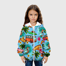 Куртка с капюшоном детская Пальмы, волны, серфинг, цвет: 3D-белый — фото 2