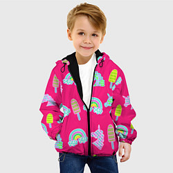 Куртка с капюшоном детская Pop it радуга и единорог, цвет: 3D-черный — фото 2