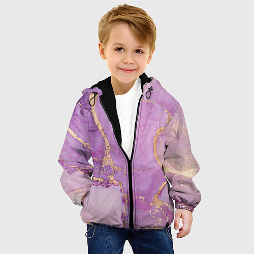 Детская куртка Сиреневые разводы краски / 3D-Черный – фото 4