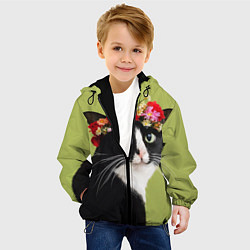 Куртка с капюшоном детская Кот и цветы, цвет: 3D-черный — фото 2