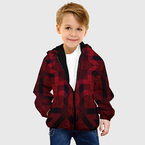 Детская куртка Темно-красный геометрический / 3D-Черный – фото 4