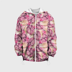 Куртка с капюшоном детская Розовый тропический узор, цвет: 3D-белый