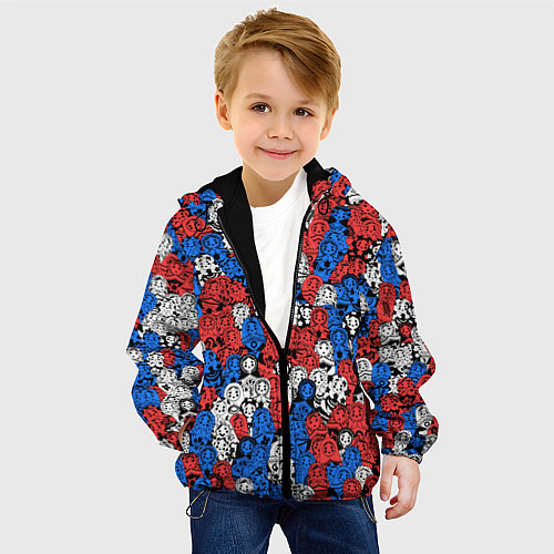 Детская куртка Бело-сине-красные матрёшки / 3D-Черный – фото 4