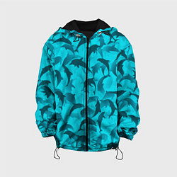 Куртка с капюшоном детская Синий камуфляж с дельфинами, цвет: 3D-черный