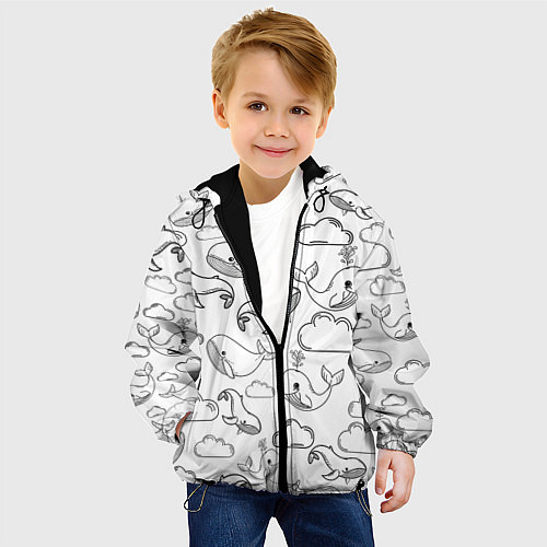 Детская куртка Небесные киты ЧБ / 3D-Черный – фото 4