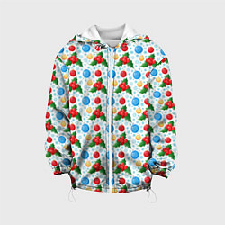 Куртка с капюшоном детская Новогодняя Символика украшения, цвет: 3D-белый