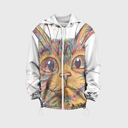 Куртка с капюшоном детская A 018 Цветной кот, цвет: 3D-белый