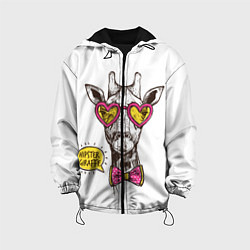 Куртка с капюшоном детская Жираф хипстер 2022, цвет: 3D-черный