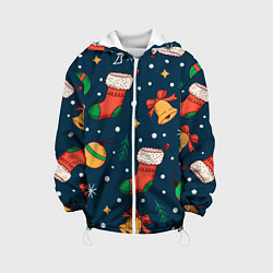 Куртка с капюшоном детская Новогодний, рождественский узор, цвет: 3D-белый