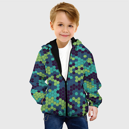 Детская куртка Зеленые соты в мозаике / 3D-Черный – фото 4