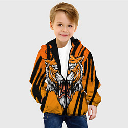 Куртка с капюшоном детская Разгневанный тигр голова, цвет: 3D-черный — фото 2