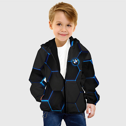 Детская куртка BMW blue neon theme / 3D-Черный – фото 4