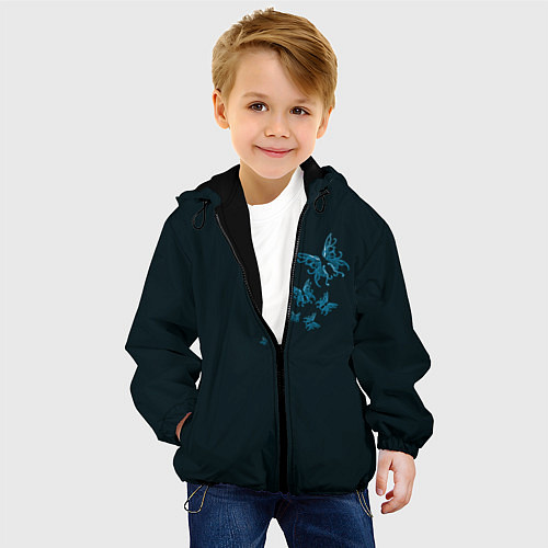 Детская куртка Стая неоновых бабочек / 3D-Черный – фото 4
