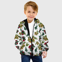 Куртка с капюшоном детская Зимний паттерн ветки рябины, цвет: 3D-черный — фото 2