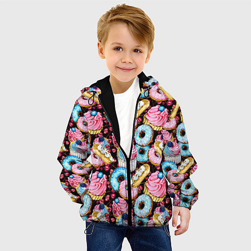 Детская куртка Узор из сладостей на черном фоне / 3D-Черный – фото 4
