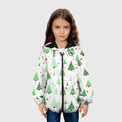 Куртка с капюшоном детская Много разных зелёных ёлочек на белом фоне плюс кра, цвет: 3D-черный — фото 2