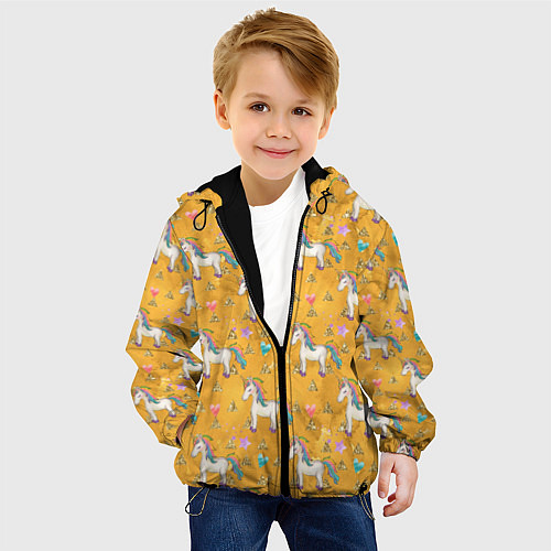 Детская куртка Единороги на желтом фоне / 3D-Черный – фото 4