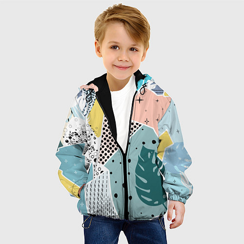 Детская куртка Абстрактный узор с пальмовыми листами и геометрией / 3D-Черный – фото 4