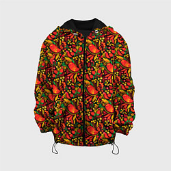 Куртка с капюшоном детская Желтые и красные цветы, птицы и ягоды хохлома, цвет: 3D-черный