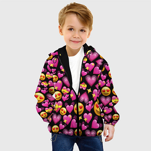 Детская куртка Эмодзи сердечки / 3D-Черный – фото 4