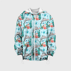 Куртка с капюшоном детская Дельфины Море, цвет: 3D-белый