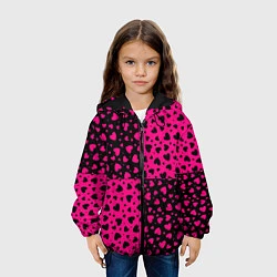 Куртка с капюшоном детская Черно-Розовые сердца, цвет: 3D-черный — фото 2